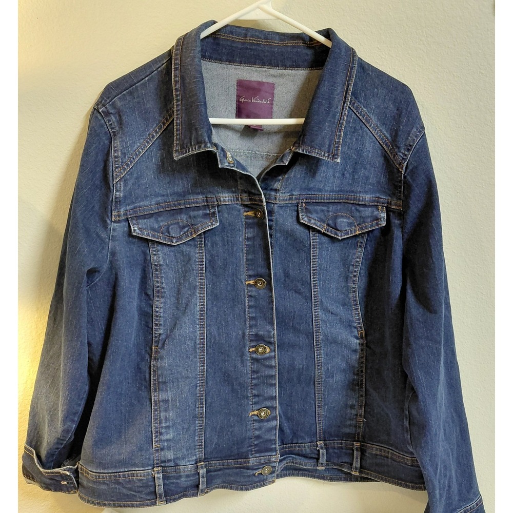 Gloria Vanderbilt Women's Plus Size 1X Blue Denim Jean Jacket Stretch Button